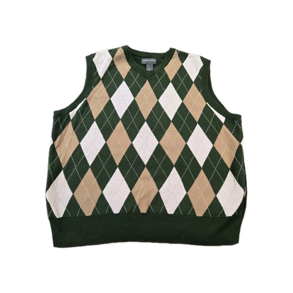 Saddlebred Men's Sweater Vest Argyle V-neck Classic Preppy Golf Size Large